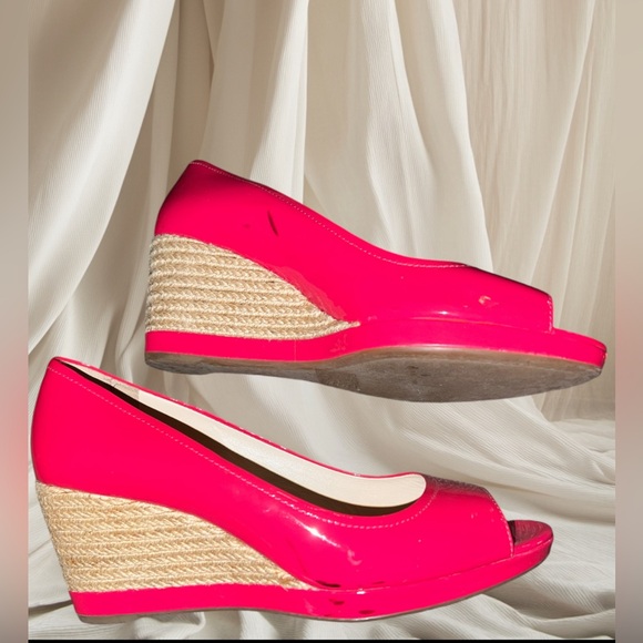 Prada  Peeptoe Vibrant Pink Wedge Platform Heels Sandals - Picture 2 of 5